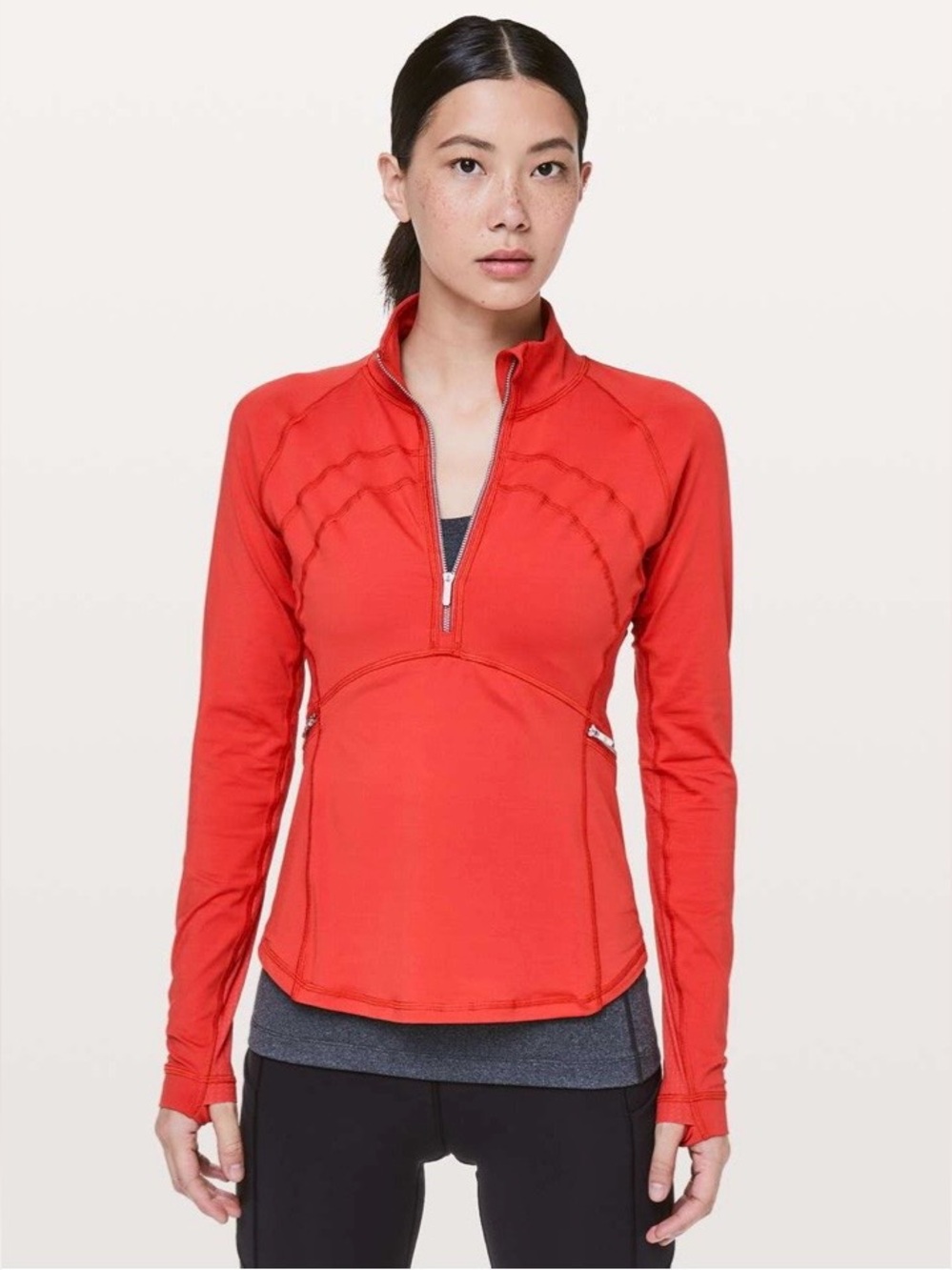 Lululemon Front of the Pack 1/2 Zip Pullover Aries Red Luxtreme Size 6 Running